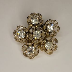 Vintage Gold Tone Crystal Rhinestone Flower Brooch